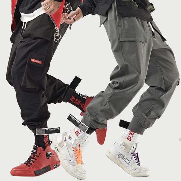 

men's pants mens cargo joggers men fashion 2021 black solid hip hop harajuku japanese streetwear trousers male