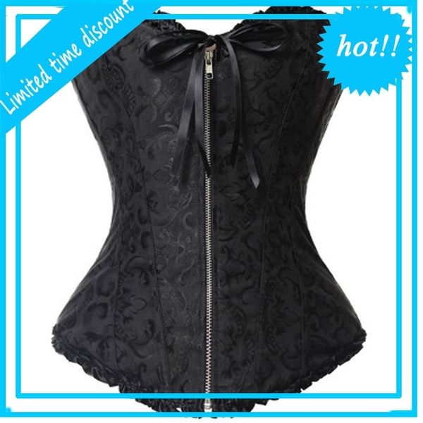 

jacquard brocade corset wholesale plus size lace frill up women ribbon floral embroidery overbust dance bridal corsxhkb4y, Black;white