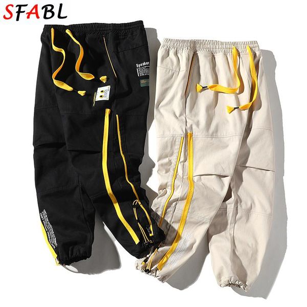 

sfabl striped streetwear men harem pants japanese casual cotton trousers men jogger pants black hip hop cargo youthful man