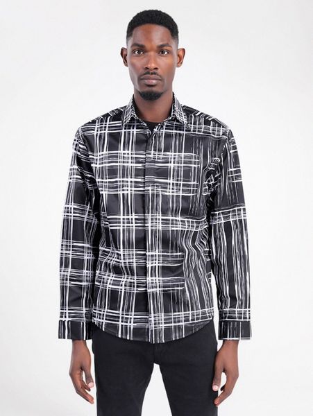 

cloudstyle men plaid print curved hem shirt i6zc#, White;black