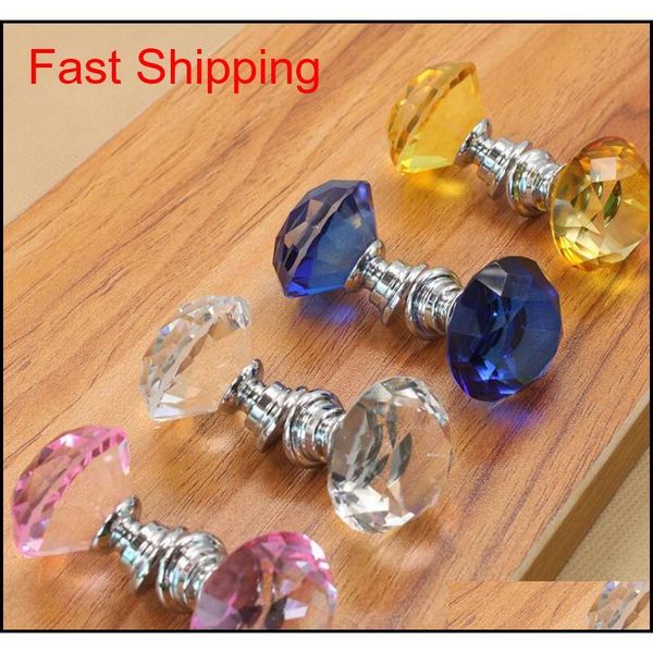 

professional colorful 30mm diamond shape design crystal glass door knobs cupboard drawer cabinet wardrobe pull ha jlltjk xmh_home