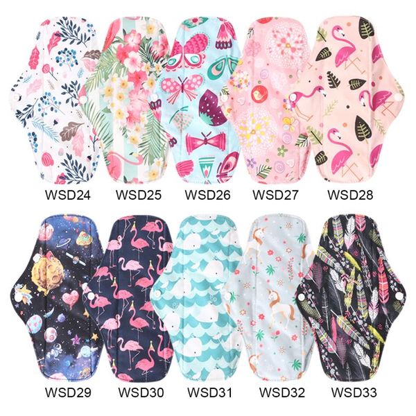 

ohbabyka washable sanitary padsbamboo reusable serviette hygienique cartoon print women menstrual pads size s  l, Black;pink