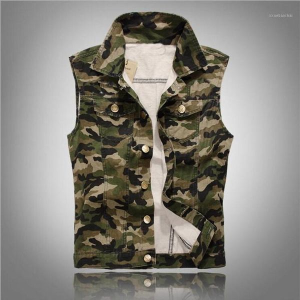 

vxo 2019 new spring autumn men's camouflage denim vests sleeveless denim jackets casual male vest camo waistcoats homme1, Black;white