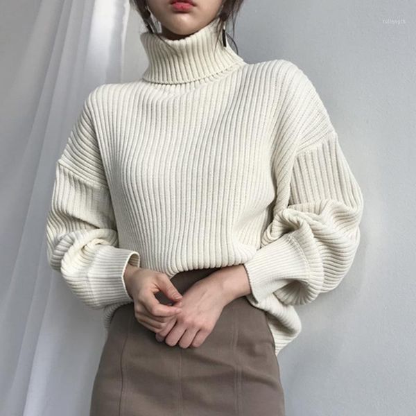 

women korean solid turtleneck sweater office new autumn winter casual loose pullovers female long sleeve regular ladies sweaters1, White;black