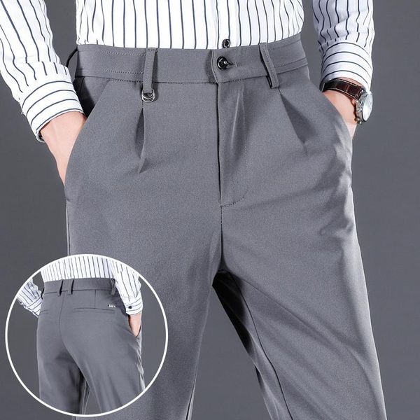 

men's pants 2021 spring formal suit quality fashion brand slim trousers all-match stretch loose straight casual, Black