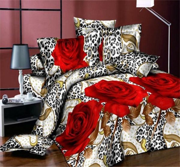 

bedding sets uihome flower100% cotton luxury  size 3d set /bedclothes red black flower printed wedding bedspread cover bed