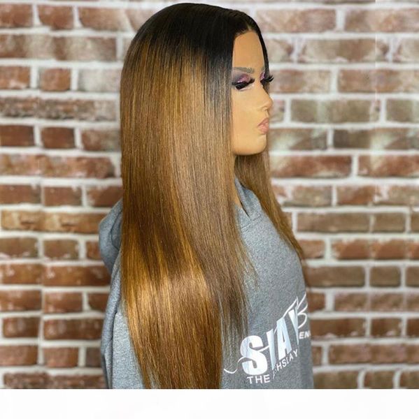 

ombre silky straight lace front wigs for women preplucked hairline remy human hair lace front wigs with baby hair, Black;brown