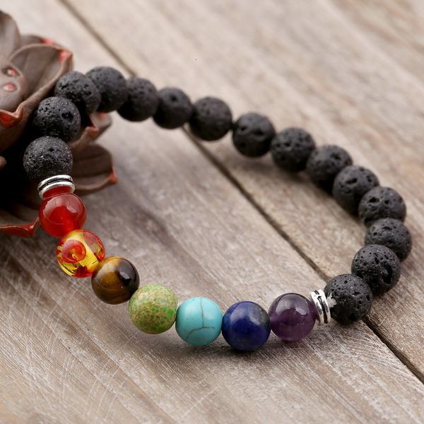 

factory3ggjnatural black lava volcanic 7 chakra stone yoga healing reiki prayer balance buddha beads bracelet mix color