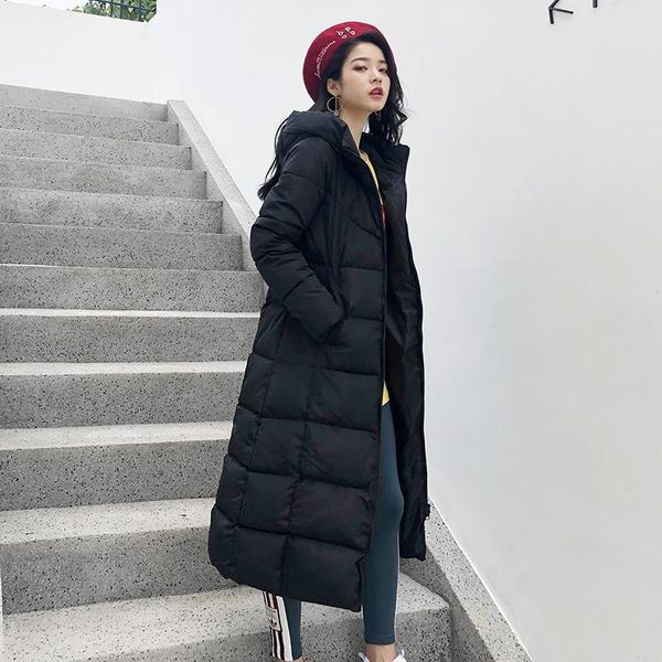 

women's down & parkas 2021 winter jacket x-long hooded casual woman solid cotton padded loose plus size thick coats female outwear, Black