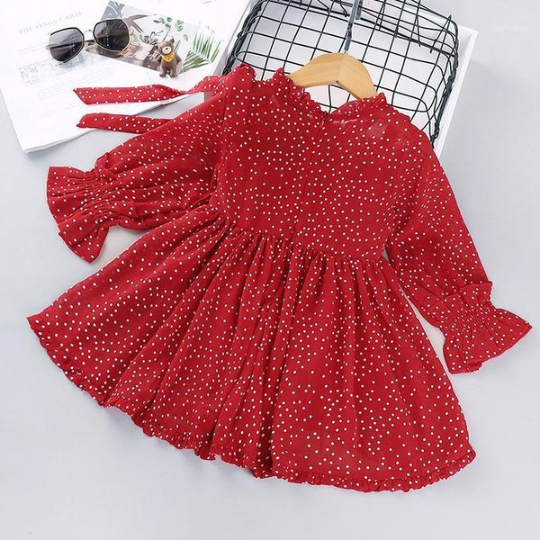 

girl's dresses baby girls autumn and winter children clothing 2021 polka dot long sleeve skirt korean princess dress christmas1, Red;yellow