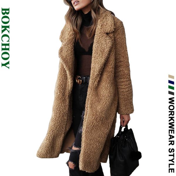 

2020 autumn and winter plush coat women long sleeve lapel, Black