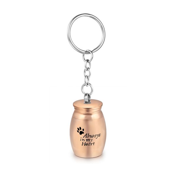 

16x25mm cremation urn keychain for ashes pet/human pet paws aluminum alloy memorial urns keepsake-always in my heart, Silver