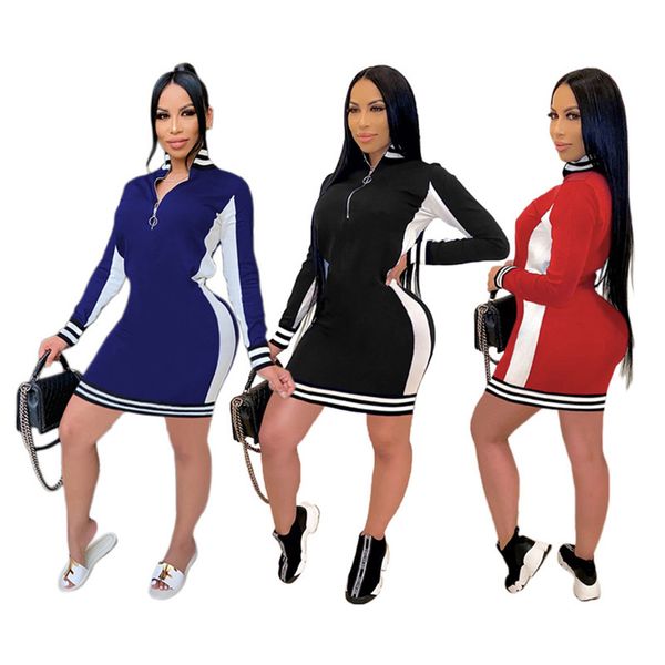 

plus size women hoodies long sleeve skirts sports dresses stand collar casual dress fashion fall winter clothes skinny dress 4414, Black;gray