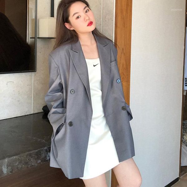 

women's suits & blazers [ewq]2021 autumn slimp loose ladies blazer gray fashion back zipper suit long sleeve sweet women jacket, White;black
