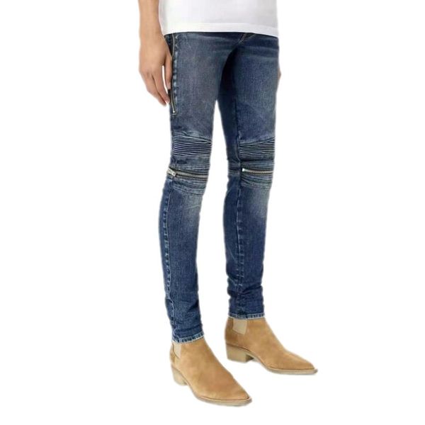 

new jeans srping biker denim jeans men los angeles street fashion hole jeans slim skinny pants, Blue