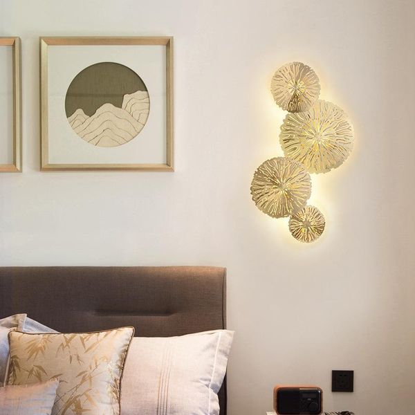 

wall lamp lotus leaf gold led nordic mirror light fixtures glass sconce for living room bedroom home