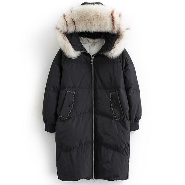 

winter coat women clothes 2020 down jacket woman hooded long coats raccoon fur collar korean parka chaqueta mujer my1552, Black