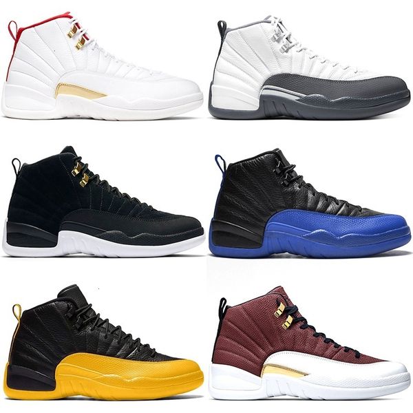 

jumpman 12 men basketball shoes 12s mens trainers reverse taxi dark grey flue game royal blue che