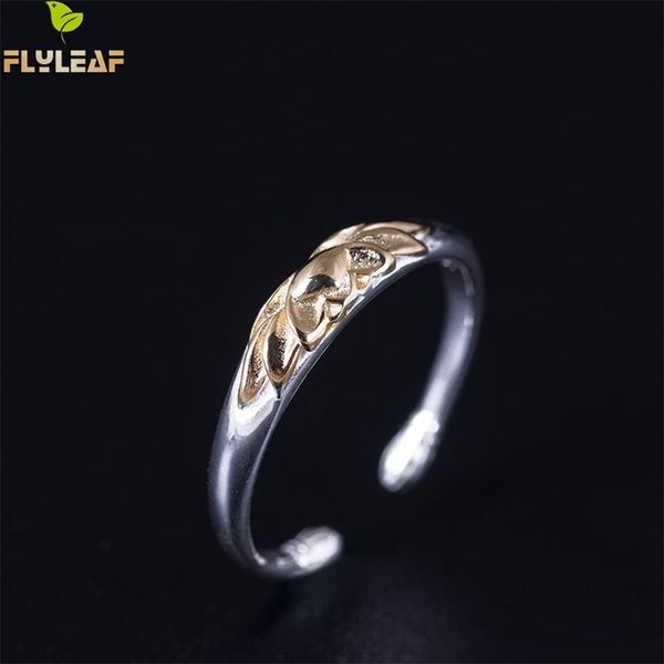 

flyleaf 100% 925 sterling silver gold color lotus flower open rings for women chinese style lady vintage jewelry 201218