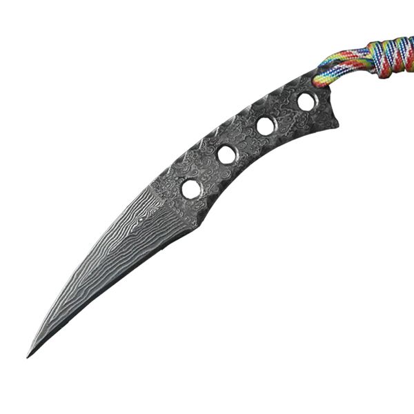 Damasco aço karambit garra faca 59hrc lâmina ao ar livre camping caminhadas pescar facas lâmina fixa H5395