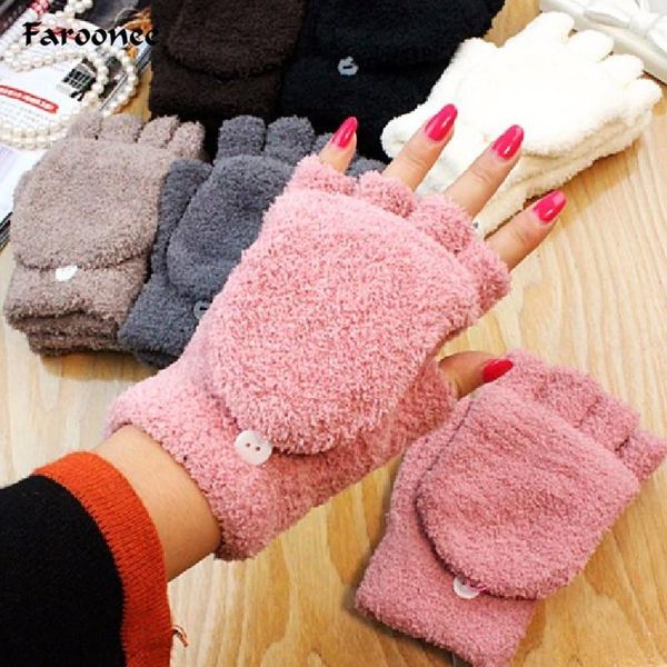 

1 pair fleece gloves for women girls new hand wrist gloves warmer winter fingerless flip cap half mittens christmas gifts1, Blue;gray