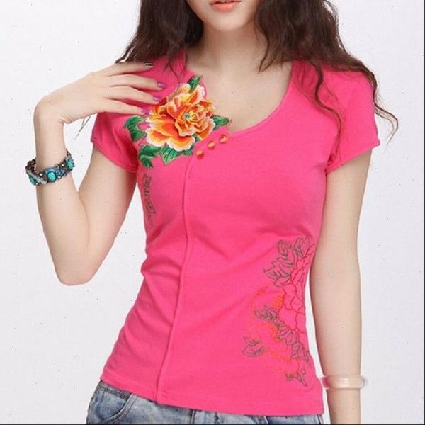 

t shirt women white t shirt cotton summer plus size basic tshirt short sleeve ethnic embroidery ladies casual
