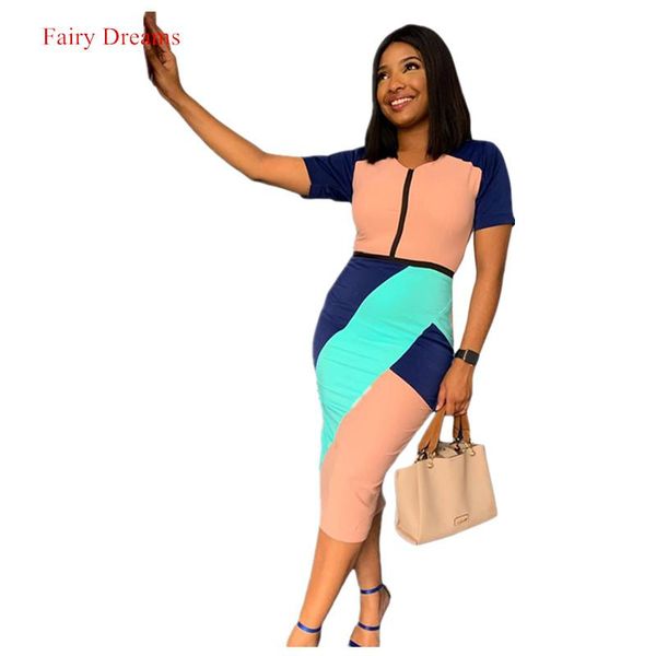 

africa lady clothing basic clothes v-neck contrast color mid-length temperament professional short-sleeved african women dress, Red