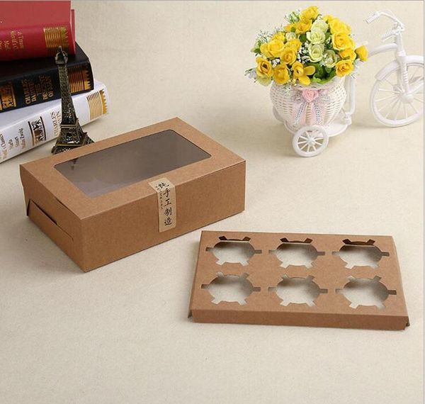 

kraft card paper cupcake box 6 cup cake holders muffin cake boxes dessert portable package box six tray gift favor jllsgey garden_light