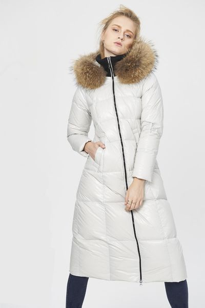 

2021 new woman in luxury hood white duck raccoon skin collar down winter jacket long parkas jackets quilted wxf241 cqbb, Black
