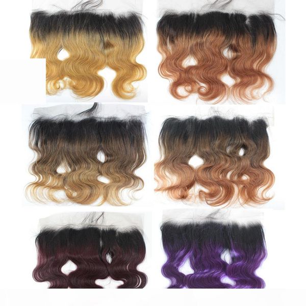 

brazilian virgin body wave ear to ear lace frontal closure 1b blonde brown 13x4 lace frontal ombre human hair 4*4 lace closure, Black