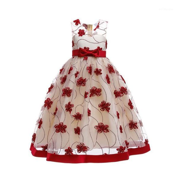 

girl's dresses summer kids for girls evening party dress bridesmaid flower wedding children princess costume1, Red;yellow