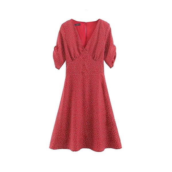 

2021 new color tomato little white point backless of vintage with decorative v mini dresses s381, Black;gray