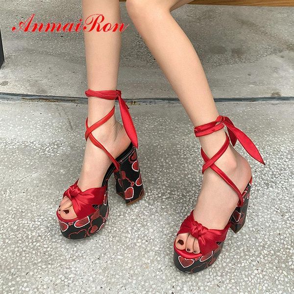 

anmairon lace-up wedding fashion wedges shoes for women ankle strap silk high heel sandals super high print platform sandals1, Black