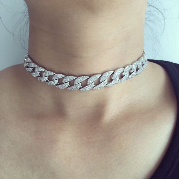 

white gold-color statement cuban link chain choker necklace adjust women wedding bijoux wholesale t200113, Silver