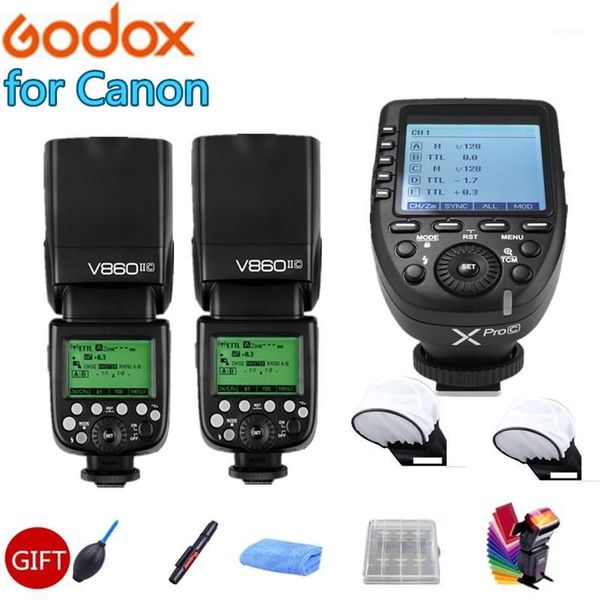 

2x godox ving v860iic v860ii-c camera speedlite flash 2.4g gn60 e-ttl hss 1/8000s li-ion battery + xpro-c for dslr cameras1