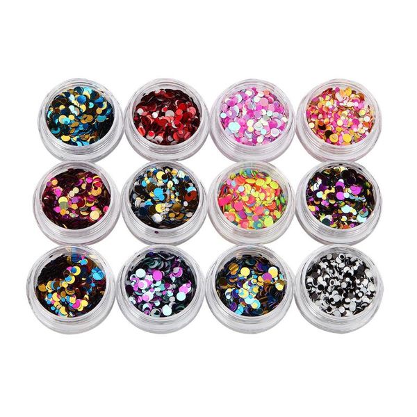 

12 colors nail art tips stickers acrylic 3d glitter flakes sequins manicure diy nail art decorations, Silver;gold