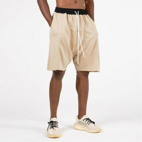 

2020 fashion new men's casual shorts solid pocket elastic waist loose casual shorts knee length sports gym home1, White;black
