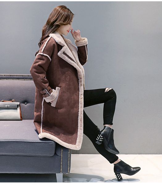 

fur from the fake winter coat lamb skin jacket warm parka korean long outwear manteau female 6278 # ng82, Black