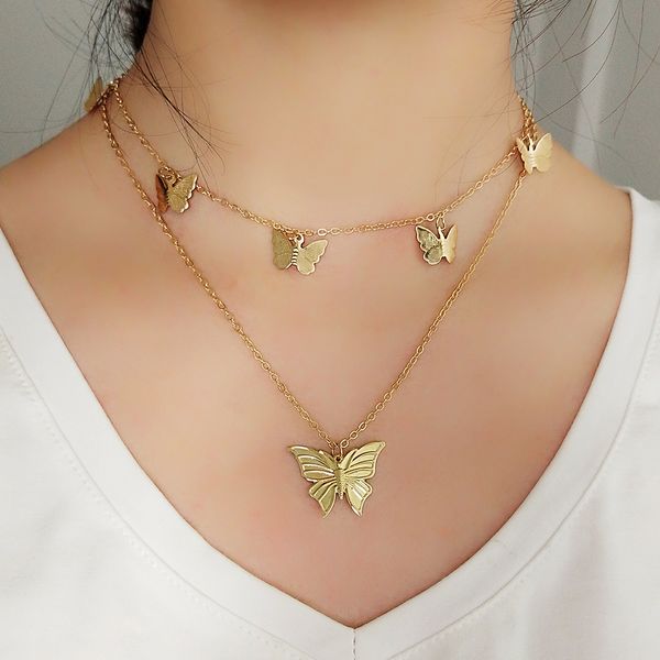 

cute animal butterfly chain necklaces for women double layer stars necklaces & pendants lover gifts, Silver