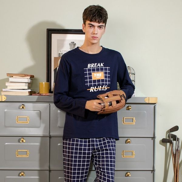 

fenteng autumn pajamas for men causal warm home suit oneck full sleeve loose pajamas men cotton m98132857 q1216, Black;white