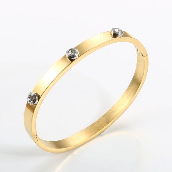 

bangle luxury jewelry 3 crystals men women stainless steel gold bangles bracelet for wedding party charm fashion gift1, Black