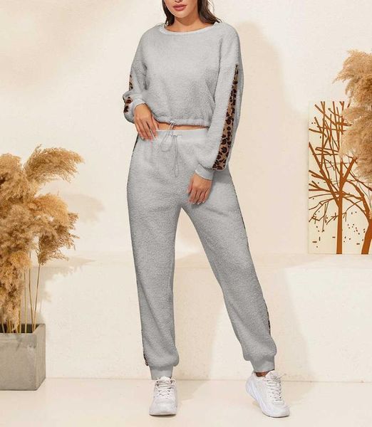 

running sets leopard 2pcs set women sport tracksuit hoodies sweatshirt pants jogger wear ladies casual sweat autumn streetwear suit1, Black;blue