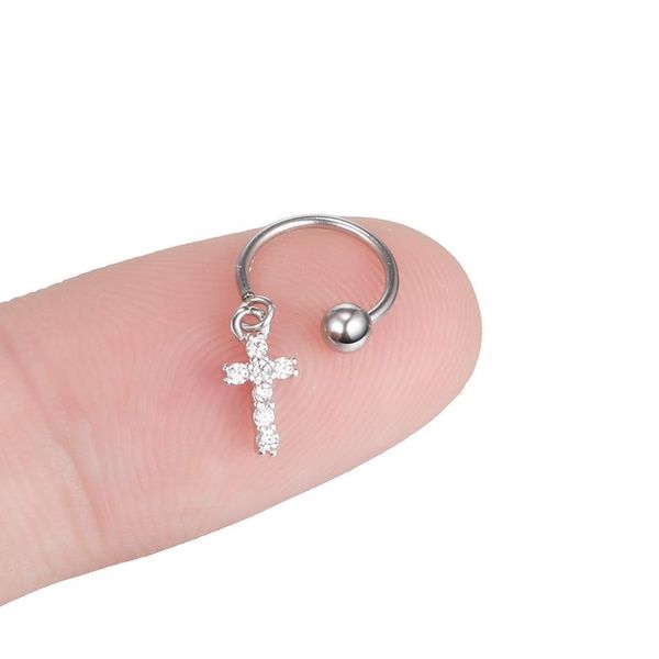 

1pc steel diy 9styles cz gem pendant dangle hoop cartilage earring helix tragus rook lobe ear piercing fashion women jewelry 20g q bbymjs, Silver