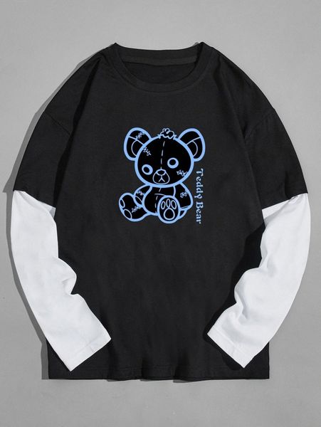 

men cartoon and letter graphic 2 in 1 tee m0kh#, White;black