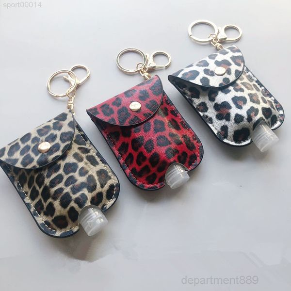 

a-a-leopard bags keychain with 30ml empty hand sanitizer holder pu leather perfume bottle cover party favor gwd1816