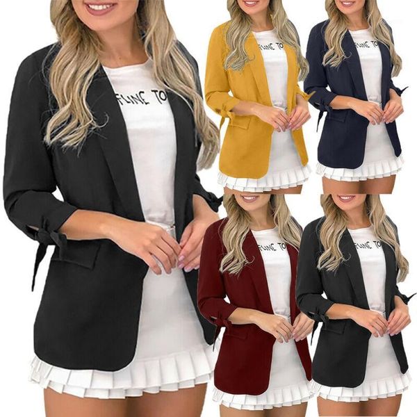 

hirigin ladies casual blazer slim notched solid color blazer long sleeve career formal long latest blazers four colors optional1, White;black