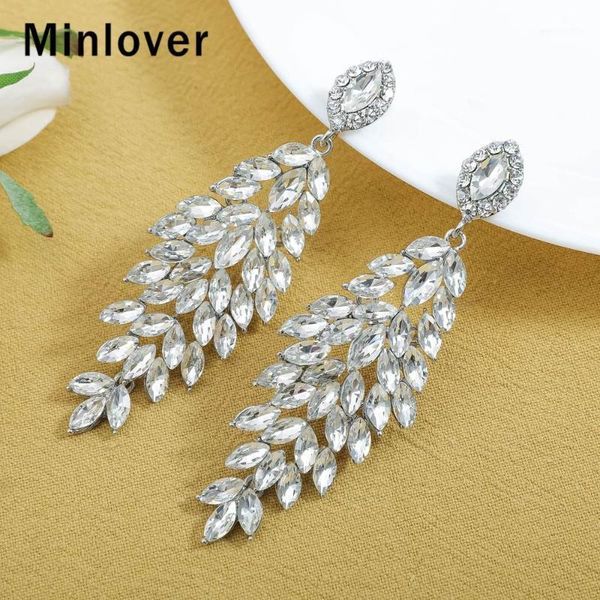 

minlover horse eyes crystal cluster pandent bridal earrings wedding jewelry silver color shining long drop earring eh17381