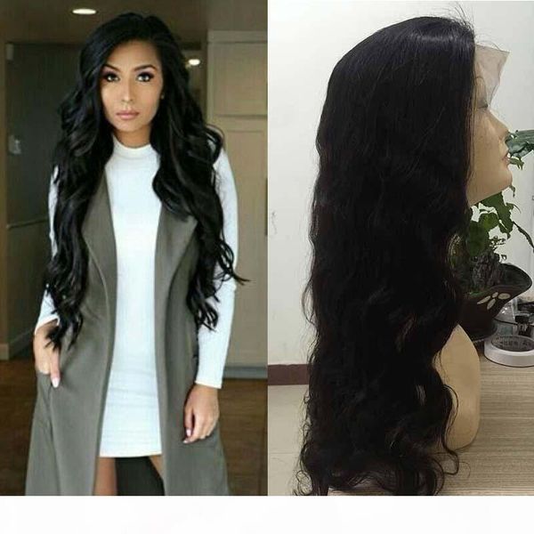 

brazilian peruvian malaysian body wave pre plucked lace frontal wigs with baby hair wet and wavy remy virgin human hair wigs, Black