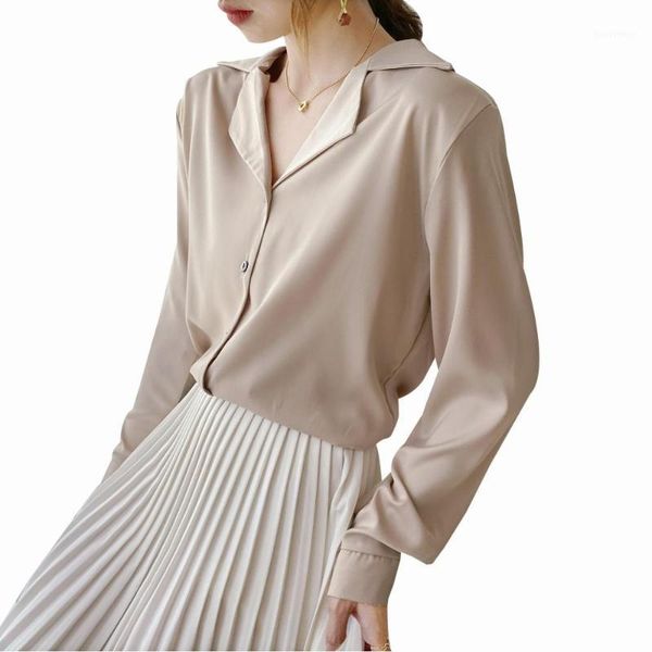 

women's blouses & shirts foxmertor soft notched blouse women 2021 long sleeve white autumn female chiffon