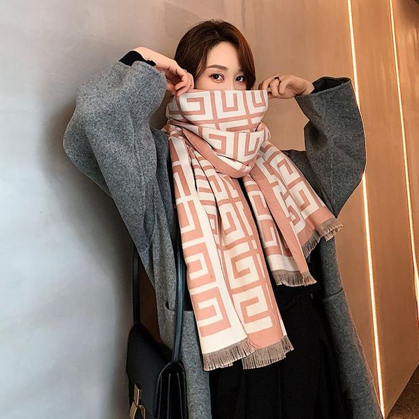 

scarves luxury female winter warm scarf women cashmere shawl wraps print thick blanket, Blue;gray